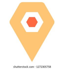Hexagon map pin sign location icon. Web internet cartography button created in flat style. The design graphic element is saved as a vector illustration in the EPS file format.