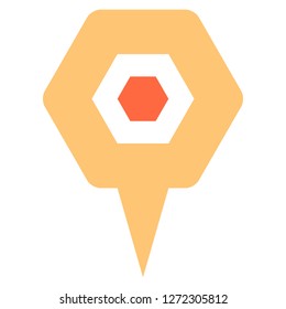 Hexagon map pin sign location icon. Web internet cartography button created in flat style. The design graphic element is saved as a vector illustration in the EPS file format.