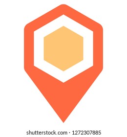 Hexagon map pin sign location icon. Web internet cartography button created in flat style. The design graphic element is saved as a vector illustration in the EPS file format.