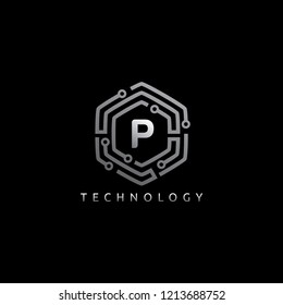 Hexagon Mark Techno P Letter Logo