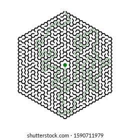 Hexagon maze with solution. Vector illustration.