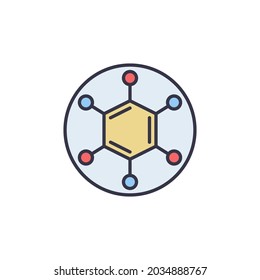 Hexagon Molecule in Circle vector Biotechnology or Chemistry concept icon or sign