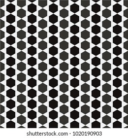 Hexagon in monochrome pattern, vertical, tile, mosaic, seamless vector background.