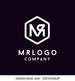 Hexagon Monogram Initials Letter MR RM M R logo design 