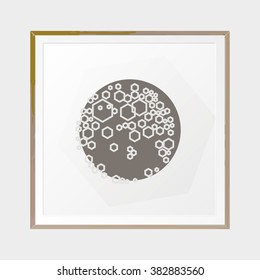 Hexagon Moon. Abstract poster. Wooden square thin frame. Scandinavian style. Hand drawn ink textures. White background. Stock vector.
