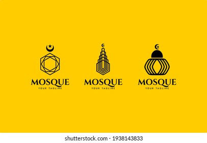 Modelo de diseño de vectores de ilustraciones con el logotipo de la mezquita de hexágono adecuado para el elemento gráfico islámico
