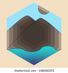 Hexagon Mountain Illustration Icon Vector 