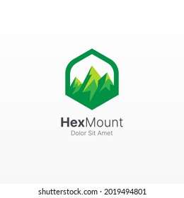 Hexagon mountain vector logo template