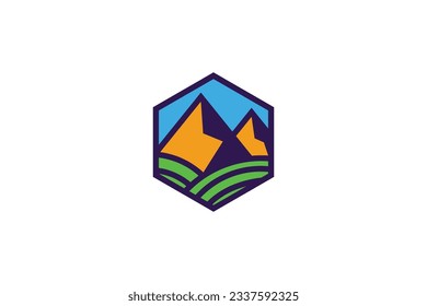 diseño del logotipo de la plantilla de vector de montaña hexagonal