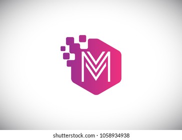Hexagon MV Initial Logo designs with pixel texture