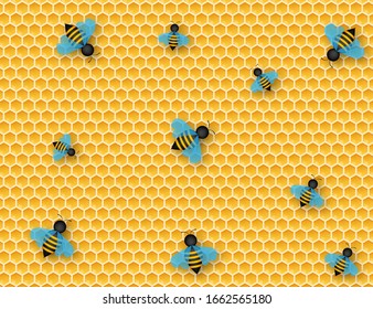 Hexagon natural honey struct. Bee honeycomb. Insects and honey. Vector illustration.