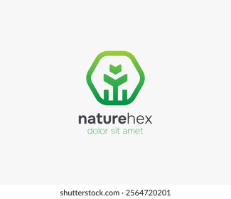 Hexagon with natural leaf flower logo