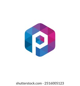 Hexagon Negative Space Letter P logo design vector template