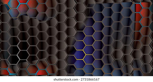 Fundo de néon hexágono. Fundo de disco brilhante