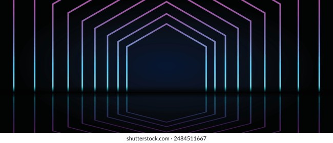 Fondo abstracto brillante del neón del hexágono, efecto del neón