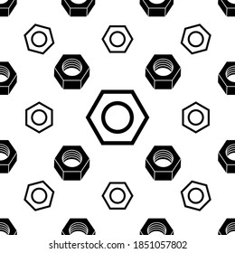 Hexagon Nut Icon Seamless Pattern, Threaded Hole Fastener Icon Vector Art Illustration