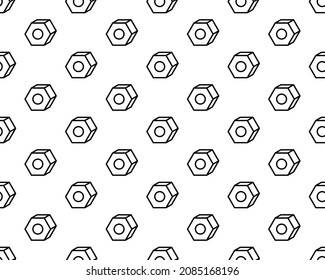 Hexagon Nut Icon Seamless Pattern, Threaded Hole Fastener Icon Vector Art Illustration.