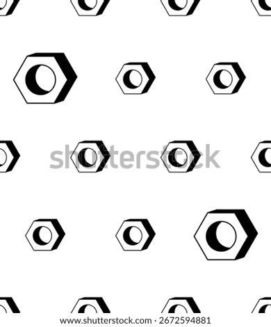 Hexagon Nut Icon Seamless Pattern, Threaded Hole Fastener Icon Vector Art Illustration