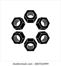 Hexagon Nut Icon, Threaded Hole Fastener Icon Vector Art Illustration