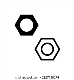 Hexagon Nut Icon, Threaded Hole Fastener Icon Vector Art Illustration