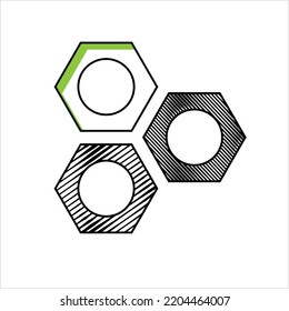 Hexagon Nut Icon, Threaded Hole Fastener Icon Vector Art Illustration