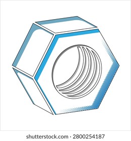 Hexagon Nut Icon, Threaded Hole Fastener Icon Vector Art Illustration