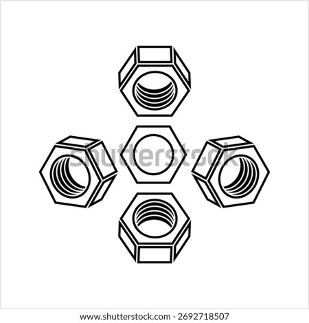 Hexagon Nut Icon, Threaded Hole Fastener Icon Vector Art Illustration