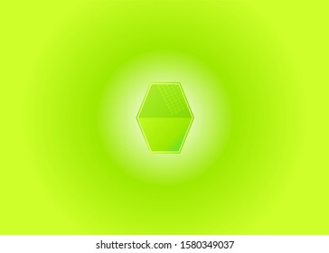 A hexagon object is green, with an effect arising in the center of the screen. Against the background color of the dominant bright green screen