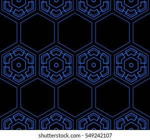 hexagon ornament. beautiful geometric pattern. vector illustration. blue, black color.