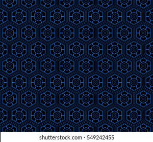 hexagon ornament. beautiful geometric pattern. vector illustration. blue, black color.
