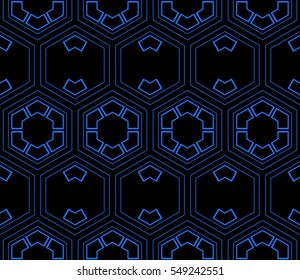 hexagon ornament. beautiful geometric pattern. vector illustration. blue, black color.