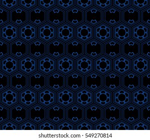 hexagon ornament. beautiful geometric pattern. vector illustration. blue, black color.