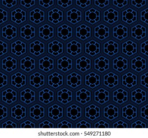 hexagon ornament. beautiful geometric pattern. vector illustration. blue, black color.