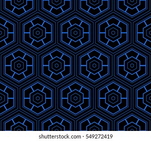 hexagon ornament. beautiful geometric pattern. vector illustration. blue, black color.