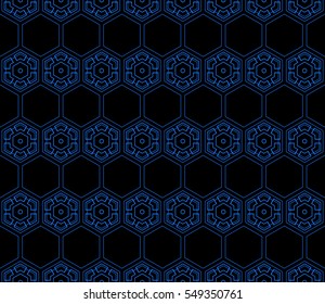 hexagon ornament. beautiful geometric pattern. vector illustration. blue, black color.