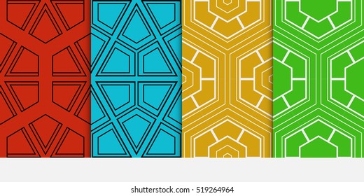 Hexagon ornament. set of seamless pattern. vector illustration. modern wallpaper. For design, background fills, card, banner. color