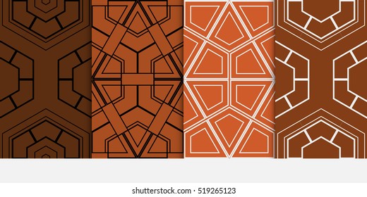 Hexagon ornament. set of seamless pattern. abstract geometry shape. vector illustration. modern wallpaper. For design, background fills, card, banner. brown color