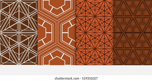 Hexagon ornament. set of seamless pattern. abstract geometry shape. vector illustration. modern wallpaper. For design, background fills, card, banner. brown color