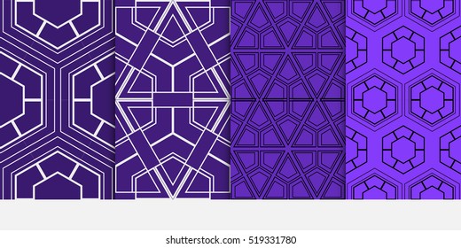 Hexagon ornament. set of seamless pattern. abstract geometry shape. vector illustration. modern wallpaper. For design, background fills, card, banner. blue color