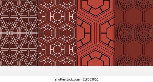 Hexagon ornament. set of seamless pattern. abstract geometry shape. vector illustration. modern wallpaper. For design, background fills, card, banner. brown color