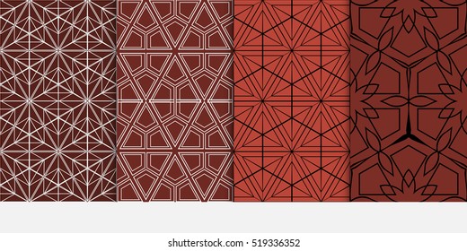 Hexagon ornament. set of seamless pattern. abstract geometry shape. vector illustration. modern wallpaper. For design, background fills, card, banner. brown color