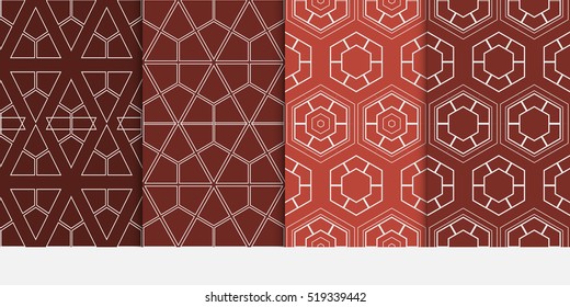 Hexagon ornament. set of seamless pattern. abstract geometry shape. vector illustration. modern wallpaper. For design, background fills, card, banner. brown color