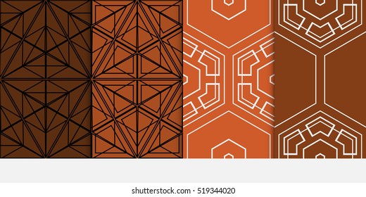 Hexagon ornament. set of seamless pattern. abstract geometry shape. vector illustration. modern wallpaper. For design, background fills, card, banner. brown color