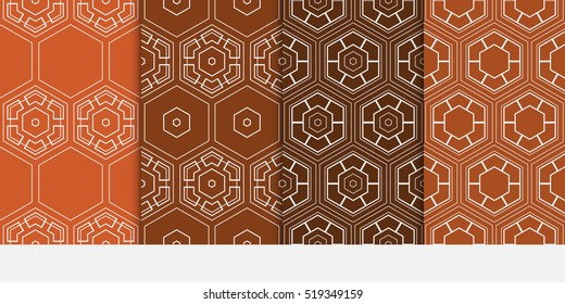 Hexagon ornament. set of seamless pattern. abstract geometry shape. vector illustration. modern wallpaper. For design, background fills, card, banner. brown color