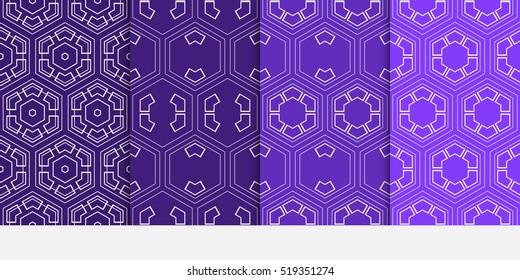 Hexagon ornament. set of seamless pattern. abstract geometry shape. vector illustration. modern wallpaper. For design, background fills, card, banner. blue color