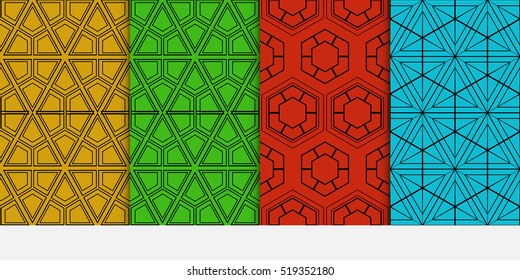 Hexagon ornament. set of seamless pattern. vector illustration. modern wallpaper. For design, background fills, card, banner. color