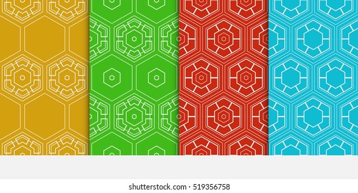 Hexagon ornament. set of seamless pattern. vector illustration. modern wallpaper. For design, background fills, card, banner. color