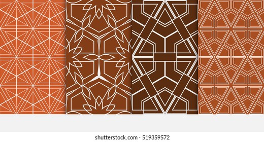 Hexagon ornament. set of seamless pattern. abstract geometry shape. vector illustration. modern wallpaper. For design, background fills, card, banner. brown color