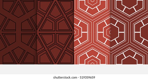 Hexagon ornament. set of seamless pattern. abstract geometry shape. vector illustration. modern wallpaper. For design, background fills, card, banner. brown color
