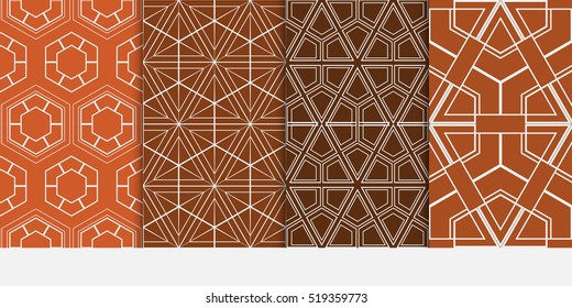 Hexagon ornament. set of seamless pattern. abstract geometry shape. vector illustration. modern wallpaper. For design, background fills, card, banner. brown color